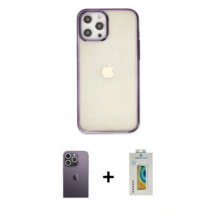 MARSİLYAN™- iPhone 12 Pro Max Kılıf Doruk Doku Prime - Siyah Polymer Nano Ekran Koruyucu + Neon Fosforlu Kamera Lens - BZ