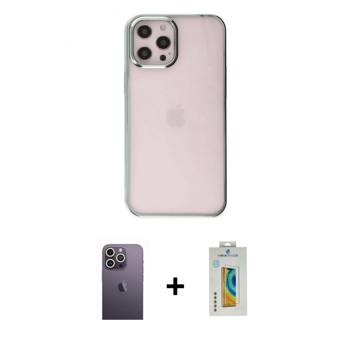 MARSİLYAN™- iPhone 12 Pro Max Kılıf Doruk Doku Prime - Siyah Polymer Nano Ekran Koruyucu + Neon Fosforlu Kamera Lens - BZ