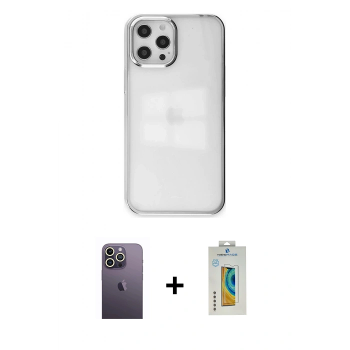 MARSİLYAN™- iPhone 12 Pro Max Kılıf Doruk Doku Prime - Siyah Polymer Nano Ekran Koruyucu + Neon Fosforlu Kamera Lens - BZ