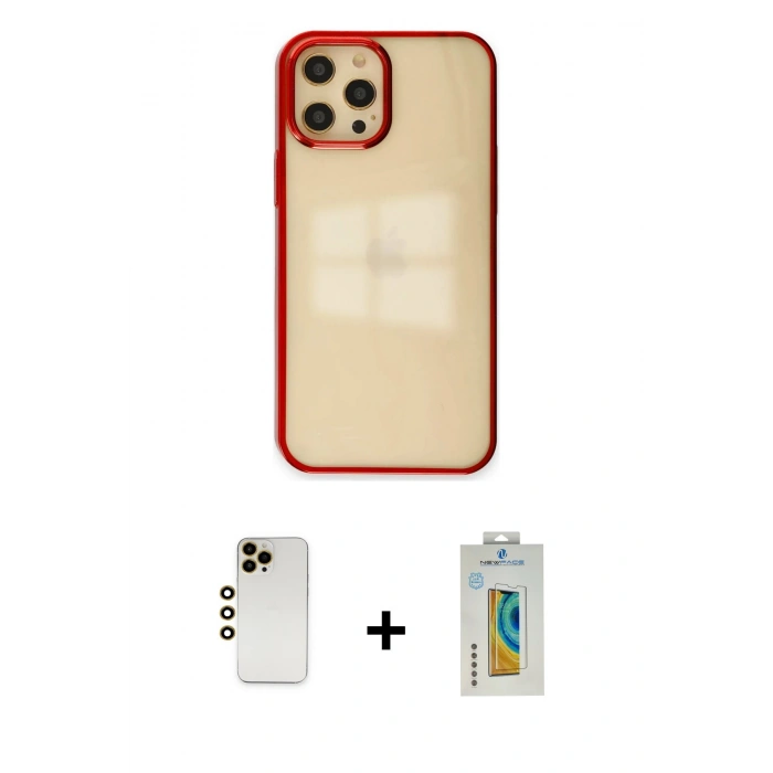 MARSİLYAN™- iPhone 12 Pro Max Kılıf Doruk Doku Prime - Siyah Polymer Nano Ekran Koruyucu + Shine Kamera Lens - GD