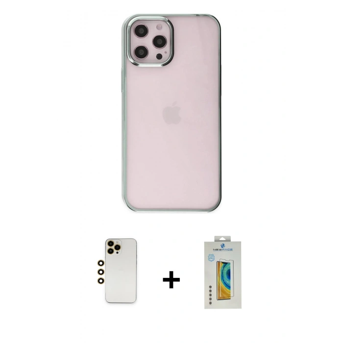 MARSİLYAN™- iPhone 12 Pro Max Kılıf Doruk Doku Prime - Siyah Polymer Nano Ekran Koruyucu + Shine Kamera Lens - GD