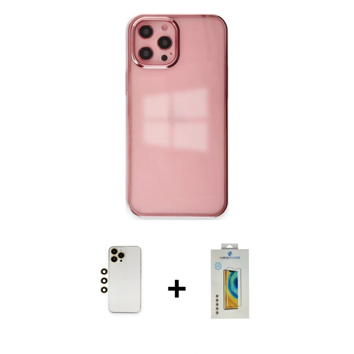 MARSİLYAN™- iPhone 12 Pro Max Kılıf Doruk Doku Prime - Siyah Polymer Nano Ekran Koruyucu + Shine Kamera Lens - GD