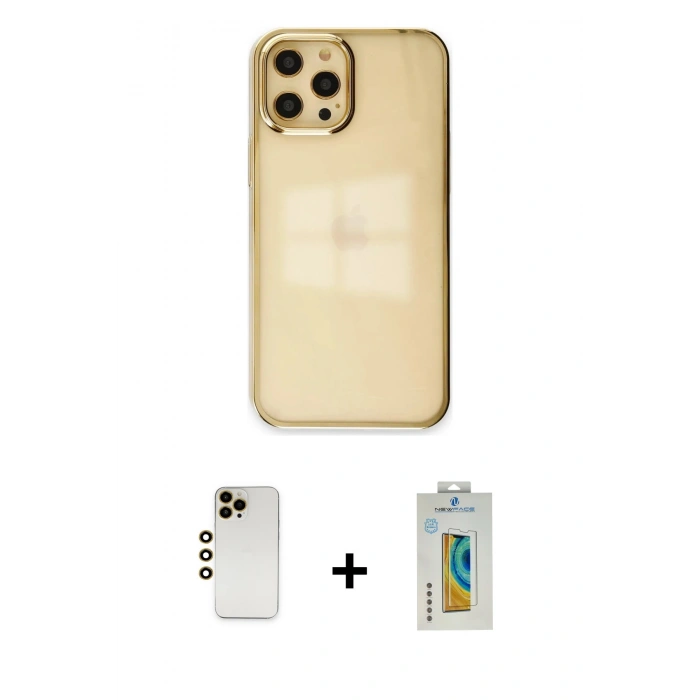 MARSİLYAN™- iPhone 12 Pro Max Kılıf Doruk Doku Prime - Siyah Polymer Nano Ekran Koruyucu + Shine Kamera Lens - GD