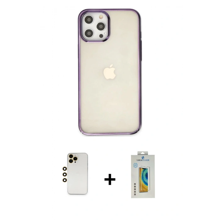 MARSİLYAN™- iPhone 12 Pro Max Kılıf Doruk Doku Prime - Siyah Polymer Nano Ekran Koruyucu + Shine Kamera Lens - GD