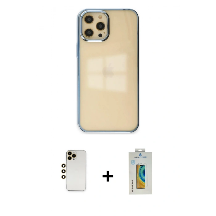 MARSİLYAN™- iPhone 12 Pro Max Kılıf Doruk Doku Prime - Siyah Polymer Nano Ekran Koruyucu + Shine Kamera Lens - GD