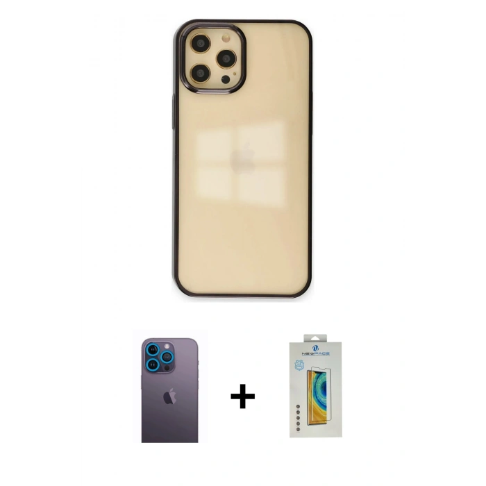 MARSİLYAN™- iPhone 12 Pro Max Kılıf Doruk Doku Prime - Siyah Polymer Nano Ekran Koruyucu + Neon Fosforlu Kamera Lens - MI