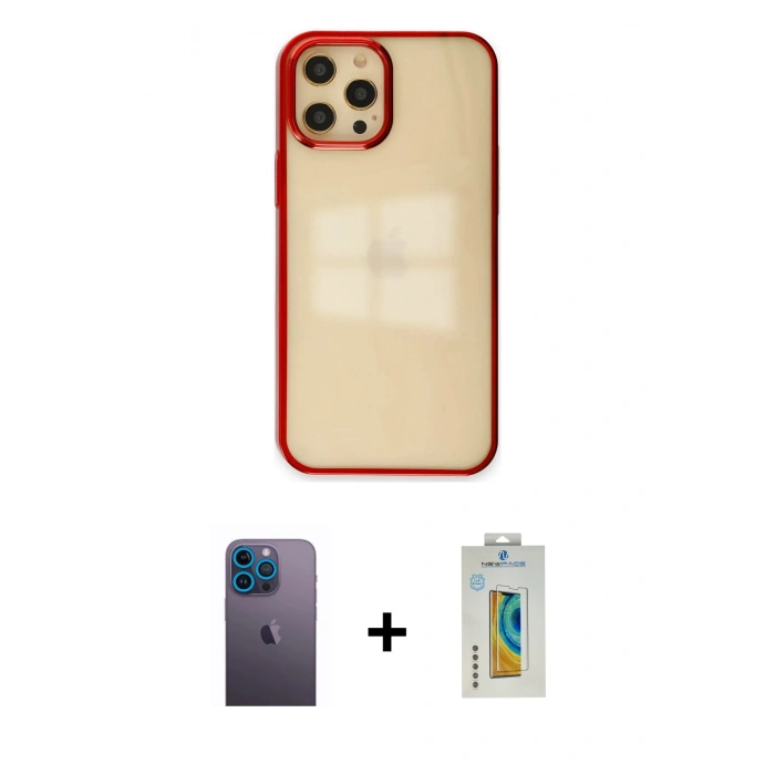MARSİLYAN™- iPhone 12 Pro Max Kılıf Doruk Doku Prime - Siyah Polymer Nano Ekran Koruyucu + Neon Fosforlu Kamera Lens - MI