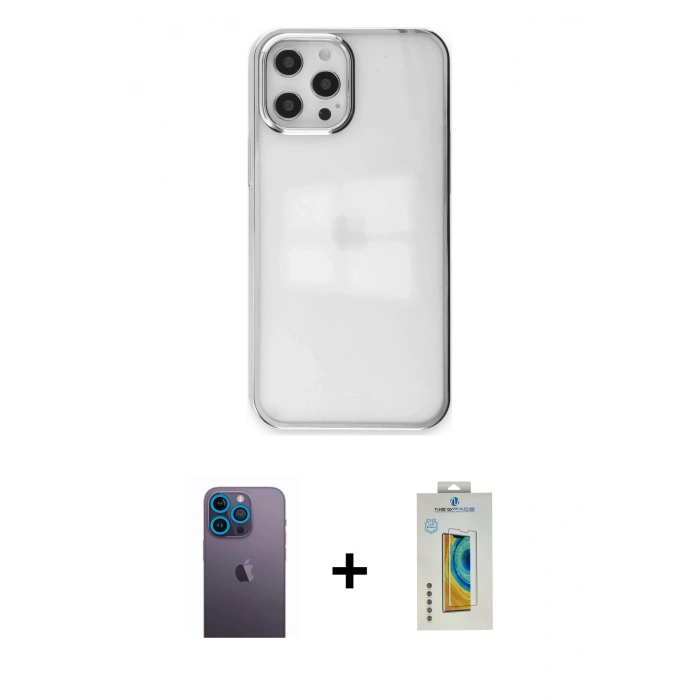 MARSİLYAN™- iPhone 12 Pro Max Kılıf Doruk Doku Prime - Siyah Polymer Nano Ekran Koruyucu + Neon Fosforlu Kamera Lens - MI