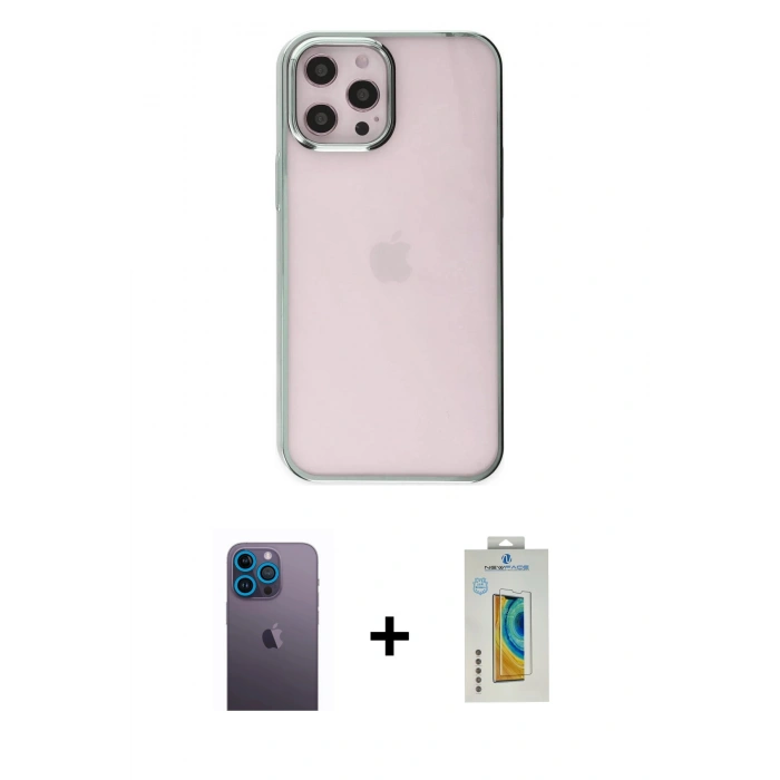 MARSİLYAN™- iPhone 12 Pro Max Kılıf Doruk Doku Prime - Siyah Polymer Nano Ekran Koruyucu + Neon Fosforlu Kamera Lens - MI