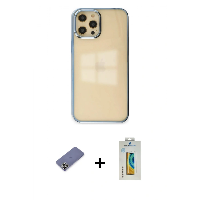 MARSİLYAN™- iPhone 12 Pro Max Kılıf Doruk Doku Prime - Siyah Polymer Nano Ekran Koruyucu + Metal Kamera Lens Koruma Cam - GD