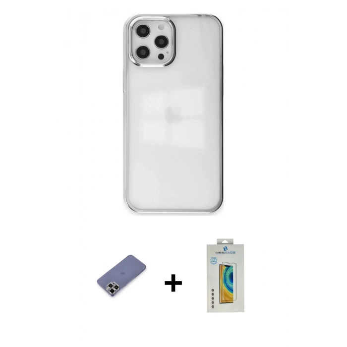 MARSİLYAN™- iPhone 12 Pro Max Kılıf Doruk Doku Prime - Siyah Polymer Nano Ekran Koruyucu + Metal Kamera Lens Koruma Cam - GD
