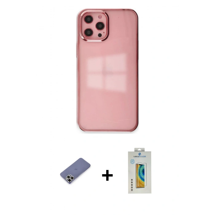 MARSİLYAN™- iPhone 12 Pro Max Kılıf Doruk Doku Prime - Siyah Polymer Nano Ekran Koruyucu + Metal Kamera Lens Koruma Cam - GD