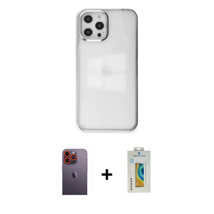 MARSİLYAN™- iPhone 12 Pro Max Kılıf Doruk Doku Prime - Siyah Polymer Nano Ekran Koruyucu + Neon Fosforlu Kamera Lens - TU