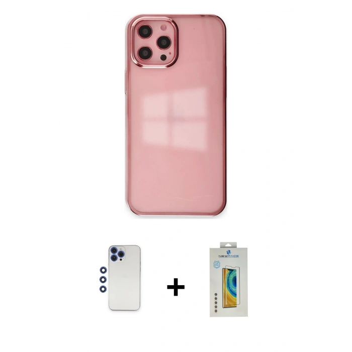MARSİLYAN™- iPhone 12 Pro Max Kılıf Doruk Doku Prime - Siyah Polymer Nano Ekran Koruyucu + Shine Kamera Lens - LT