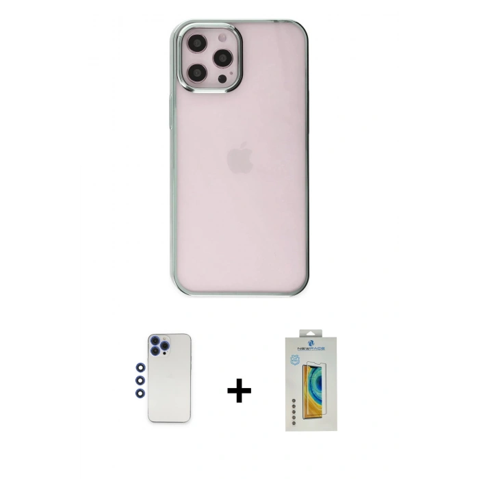 MARSİLYAN™- iPhone 12 Pro Max Kılıf Doruk Doku Prime - Siyah Polymer Nano Ekran Koruyucu + Shine Kamera Lens - LT