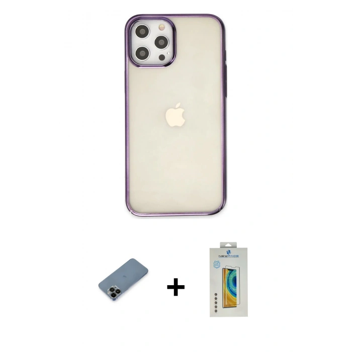 MARSİLYAN™- iPhone 12 Pro Max Kılıf Doruk Doku Prime - Siyah Polymer Nano Ekran Koruyucu + Shine Kamera Lens Koruma Cam - SH