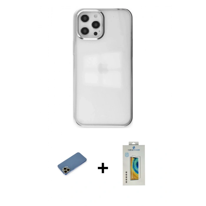 MARSİLYAN™- iPhone 12 Pro Max Kılıf Doruk Doku Prime - Siyah Polymer Nano Ekran Koruyucu + Shine Kamera Lens Koruma Cam - GD