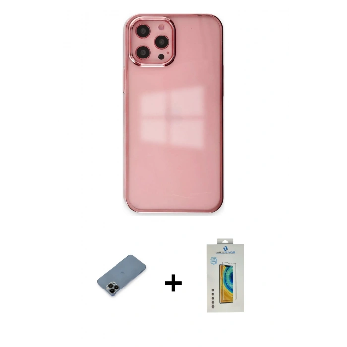 MARSİLYAN™- iPhone 12 Pro Max Kılıf Doruk Doku Prime - Siyah Polymer Nano Ekran Koruyucu + Shine Kamera Lens Koruma Cam - SH