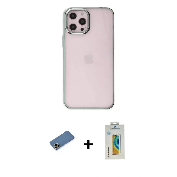 MARSİLYAN™- iPhone 12 Pro Max Kılıf Doruk Doku Prime - Siyah Polymer Nano Ekran Koruyucu + Shine Kamera Lens Koruma Cam - GD