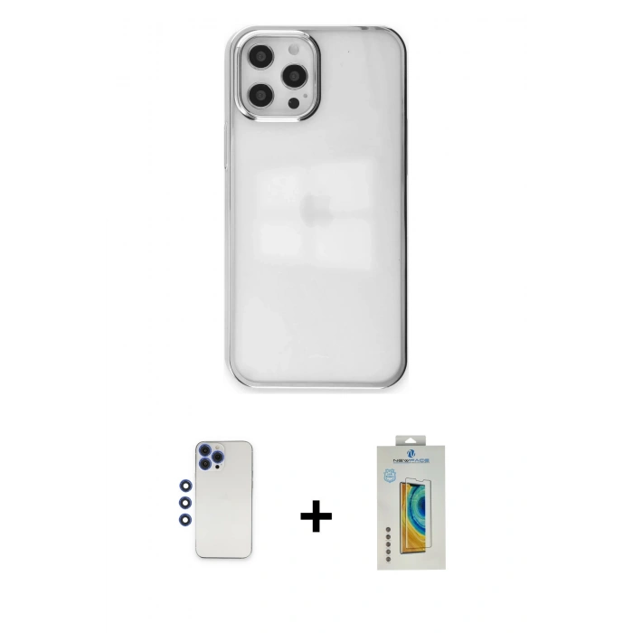 MARSİLYAN™- iPhone 12 Pro Max Kılıf Doruk Doku Prime - Siyah Polymer Nano Ekran Koruyucu + Shine Kamera Lens - LT