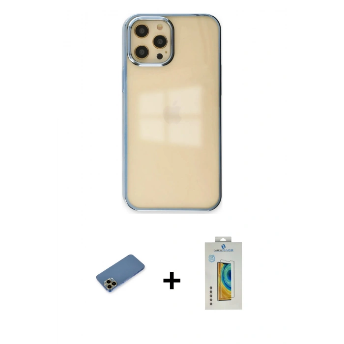 MARSİLYAN™- iPhone 12 Pro Max Kılıf Doruk Doku Prime - Siyah Polymer Nano Ekran Koruyucu + Shine Kamera Lens Koruma Cam - GD