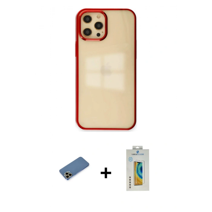 MARSİLYAN™- iPhone 12 Pro Max Kılıf Doruk Doku Prime - Siyah Polymer Nano Ekran Koruyucu + Shine Kamera Lens Koruma Cam - GD