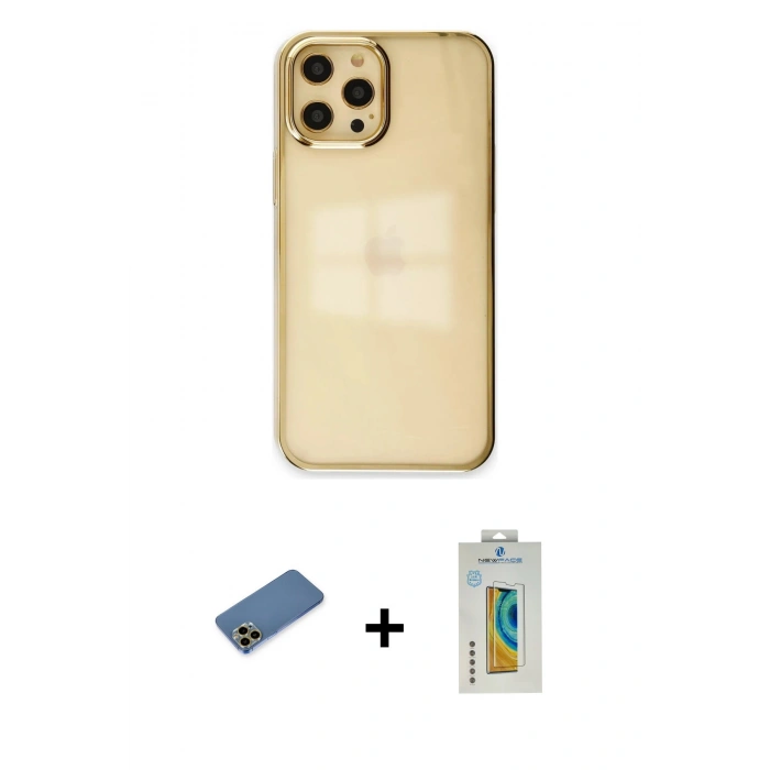 MARSİLYAN™- iPhone 12 Pro Max Kılıf Doruk Doku Prime - Siyah Polymer Nano Ekran Koruyucu + Shine Kamera Lens Koruma Cam - GD
