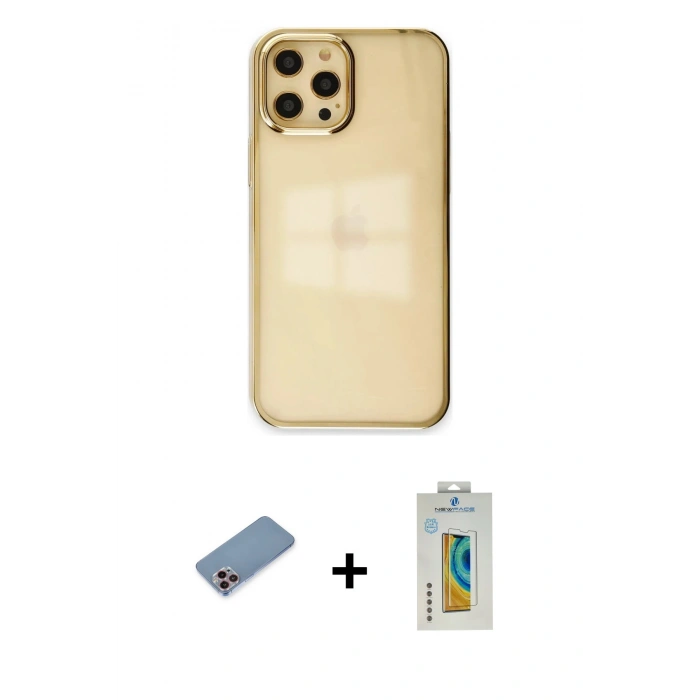 MARSİLYAN™- iPhone 12 Pro Max Kılıf Doruk Doku Prime - Siyah Polymer Nano Ekran Koruyucu + Shine Kamera Lens Koruma Cam - PE
