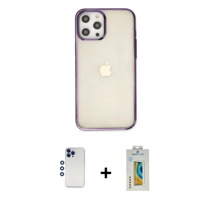 MARSİLYAN™- iPhone 12 Pro Max Kılıf Doruk Doku Prime - Siyah Polymer Nano Ekran Koruyucu + Shine Kamera Lens - LT