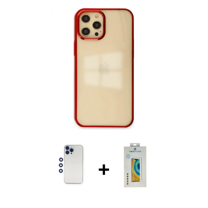 MARSİLYAN™- iPhone 12 Pro Max Kılıf Doruk Doku Prime - Siyah Polymer Nano Ekran Koruyucu + Shine Kamera Lens - LT
