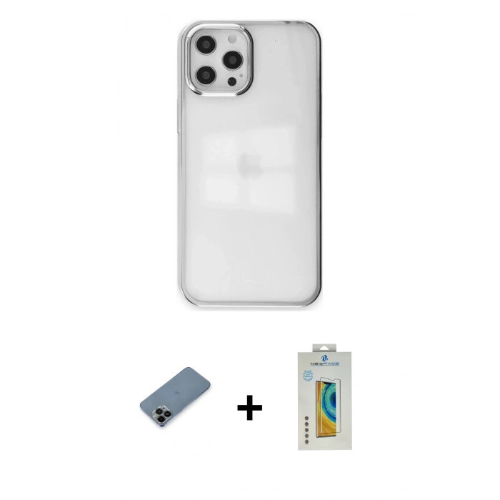 MARSİLYAN™- iPhone 12 Pro Max Kılıf Doruk Doku Prime - Siyah Polymer Nano Ekran Koruyucu + Shine Kamera Lens Koruma Cam - SH