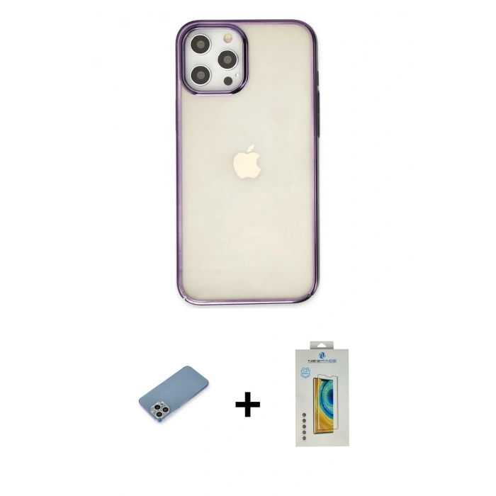 MARSİLYAN™- iPhone 12 Pro Max Kılıf Doruk Doku Prime - Siyah Polymer Nano Ekran Koruyucu + Shine Kamera Lens Koruma Cam - GS
