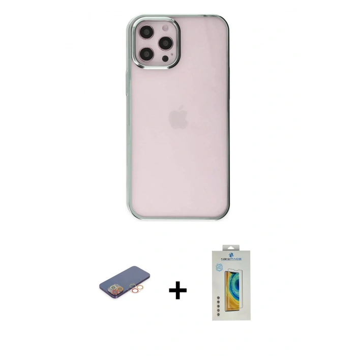MARSİLYAN™- iPhone 12 Pro Max Kılıf Doruk Doku Prime - Siyah Polymer Nano Ekran Koruyucu + Renkli Kamera Lens Koruma Cam - TU
