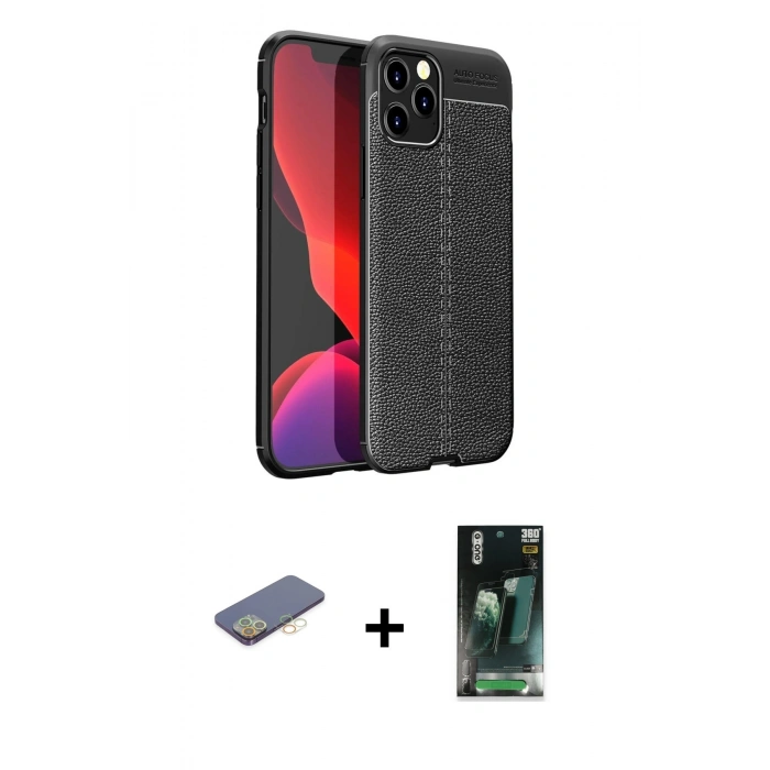 MARSİLYAN™- iPhone 12 Pro Max Kılıf Doruk Klasik Özel Seri - Şeffaf 360 Full Body Arka Koruyucu + Renkli Kamera Lens Koruma Cam - SI
