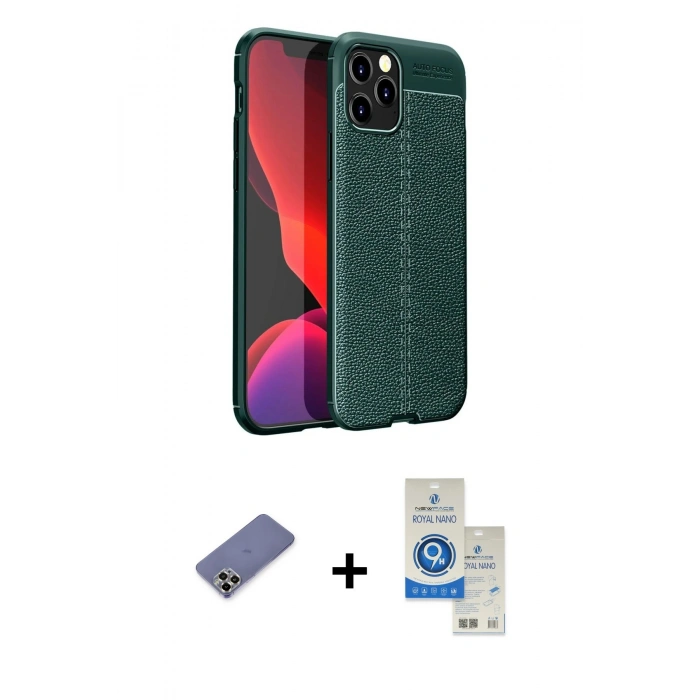 MARSİLYAN™- iPhone 12 Pro Max Kılıf Doruk Klasik Özel Seri - Şeffaf Royal Nano Ekran Koruyucu + Metal Kamera Lens Koruma Cam - GD