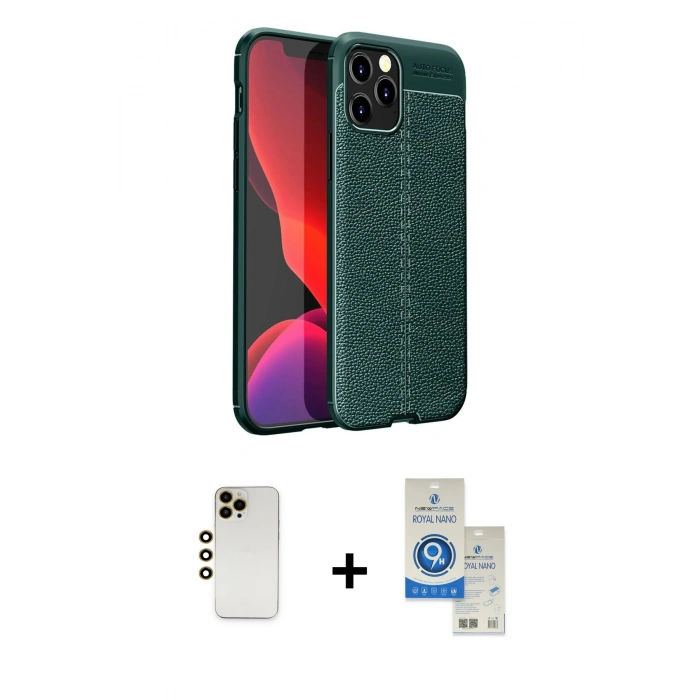 MARSİLYAN™- iPhone 12 Pro Max Kılıf Doruk Klasik Özel Seri - Şeffaf Royal Nano Ekran Koruyucu + Shine Kamera Lens - GD