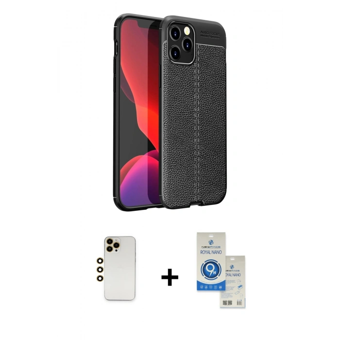 MARSİLYAN™- iPhone 12 Pro Max Kılıf Doruk Klasik Özel Seri - Şeffaf Royal Nano Ekran Koruyucu + Shine Kamera Lens - GD