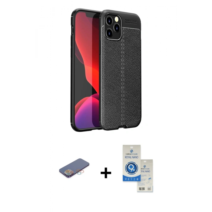MARSİLYAN™- iPhone 12 Pro Max Kılıf Doruk Klasik Özel Seri - Şeffaf Royal Nano Ekran Koruyucu + Renkli Kamera Lens Koruma Cam - PE