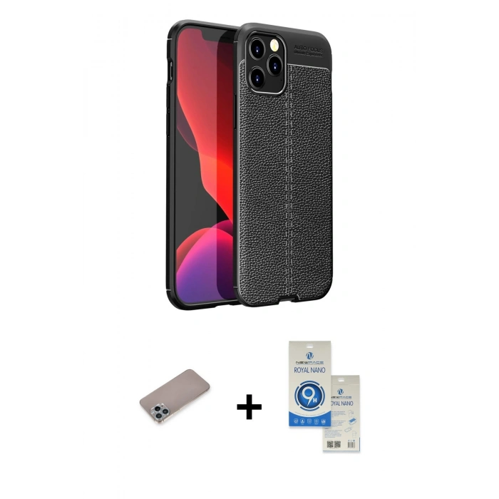 MARSİLYAN™- iPhone 12 Pro Max Kılıf Doruk Klasik Özel Seri - Şeffaf Royal Nano Ekran Koruyucu + Shine Kamera Lens Koruma Cam - SABE