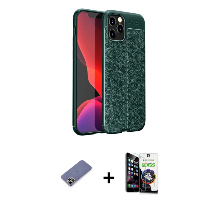 MARSİLYAN™- iPhone 12 Pro Max Kılıf Doruk Klasik Özel Seri - Şeffaf Temperli Cam Ekran Koruyucu + Metal Kamera Lens Koruma Cam - GD
