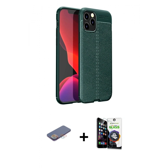 MARSİLYAN™- iPhone 12 Pro Max Kılıf Doruk Klasik Özel Seri - Şeffaf Temperli Cam Ekran Koruyucu + Renkli Kamera Lens Koruma Cam - PE