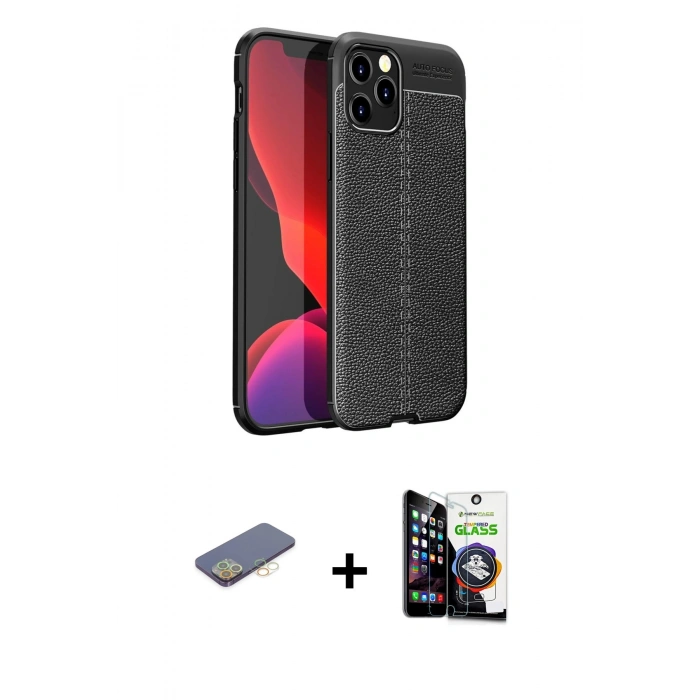 MARSİLYAN™- iPhone 12 Pro Max Kılıf Doruk Klasik Özel Seri - Şeffaf Temperli Cam Ekran Koruyucu + Renkli Kamera Lens Koruma Cam - SI