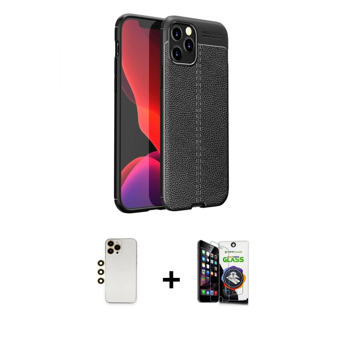 MARSİLYAN™- iPhone 12 Pro Max Kılıf Doruk Klasik Özel Seri - Şeffaf Temperli Cam Ekran Koruyucu + Shine Kamera Lens - GD