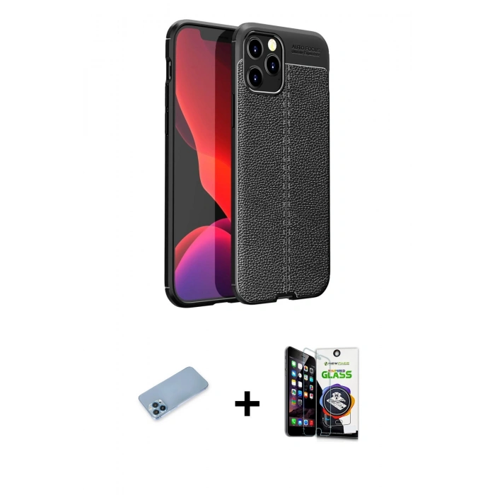 MARSİLYAN™- iPhone 12 Pro Max Kılıf Doruk Klasik Özel Seri - Şeffaf Temperli Cam Ekran Koruyucu + Shine Kamera Lens Koruma Cam - MI