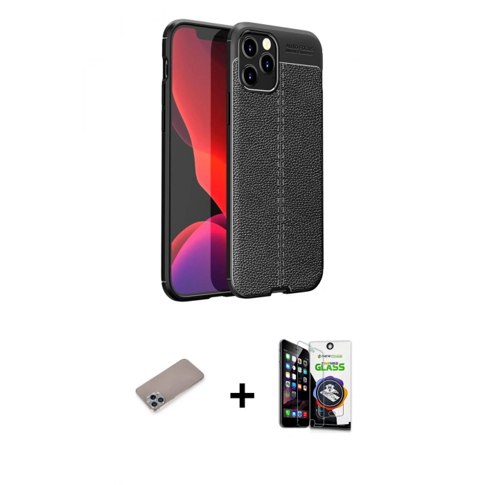 MARSİLYAN™- iPhone 12 Pro Max Kılıf Doruk Klasik Özel Seri - Şeffaf Temperli Cam Ekran Koruyucu + Sierra Blue Shine Kamera Lens Koruma Cam