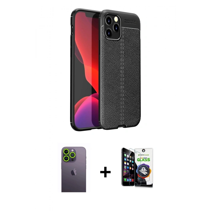 MARSİLYAN™- iPhone 12 Pro Max Kılıf Doruk Klasik Özel Seri - Şeffaf Temperli Cam Ekran Koruyucu + Neon Fosforlu Kamera Lens - YL