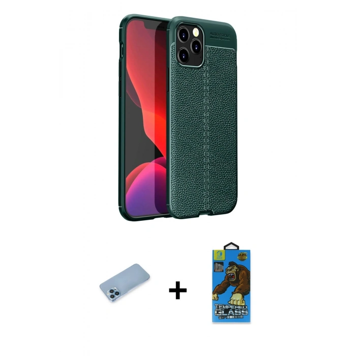 MARSİLYAN™- iPhone 12 Pro Max Kılıf Doruk Klasik Özel Seri - Siyah 18D Cam Ekran Koruyucu + Shine Kamera Lens Koruma Cam - MI