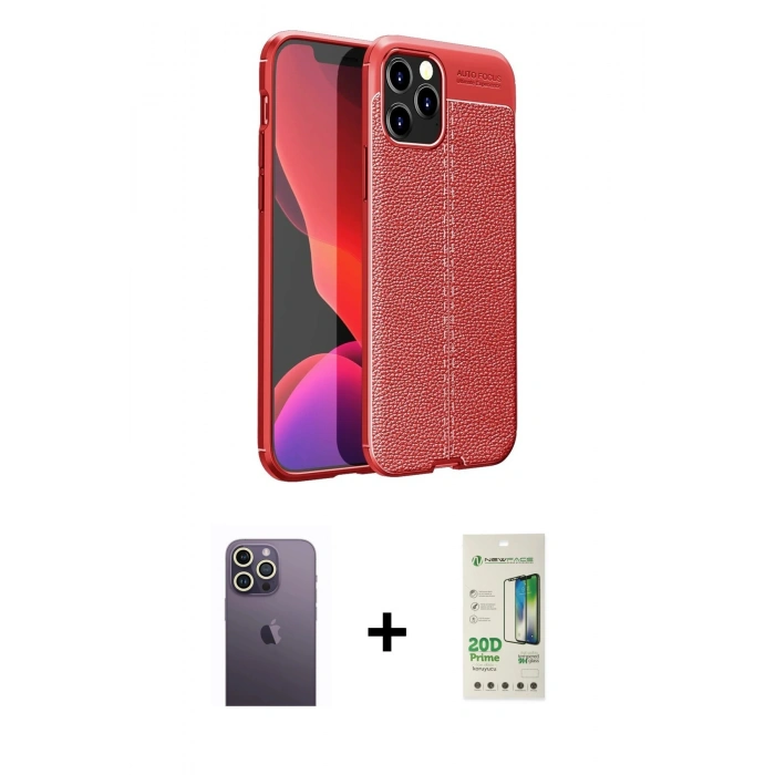 MARSİLYAN™- iPhone 12 Pro Max Kılıf Doruk Klasik Özel Seri - Siyah 20D Premium Cam Ekran Koruyucu + Neon Fosforlu Kamera Lens - BZ