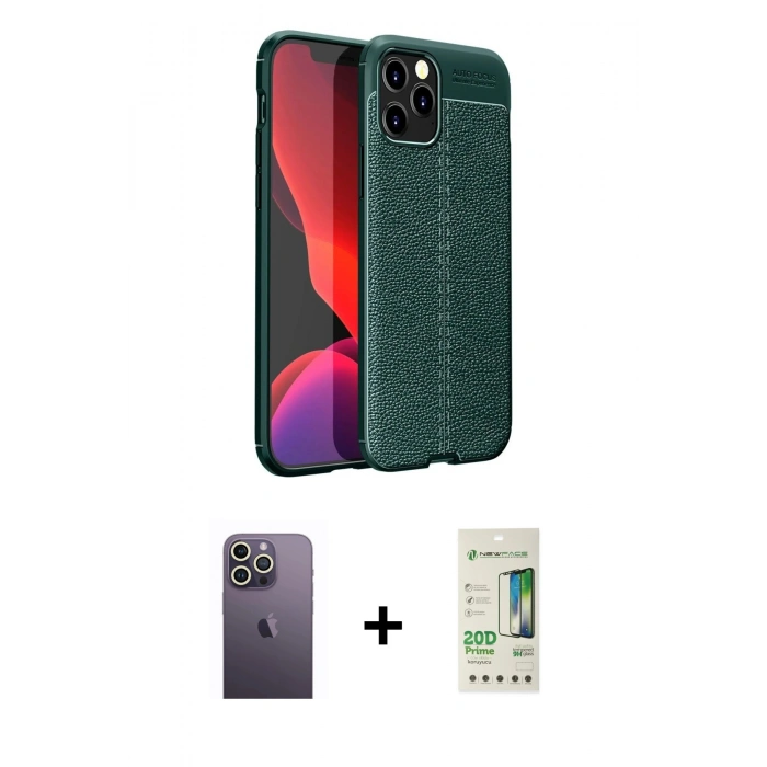 MARSİLYAN™- iPhone 12 Pro Max Kılıf Doruk Klasik Özel Seri - Siyah 20D Premium Cam Ekran Koruyucu + Neon Fosforlu Kamera Lens - BZ