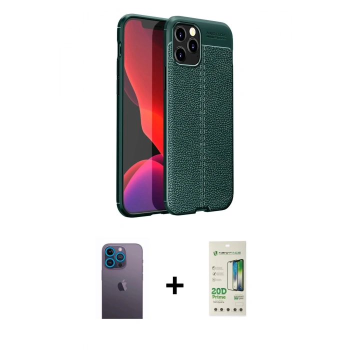 MARSİLYAN™- iPhone 12 Pro Max Kılıf Doruk Klasik Özel Seri - Siyah 20D Premium Cam Ekran Koruyucu + Neon Fosforlu Kamera Lens - MI